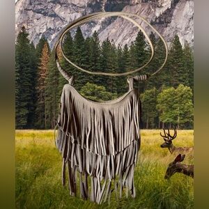 American Eagle Outfitters Tan Suede Fringe Mini Crossbody